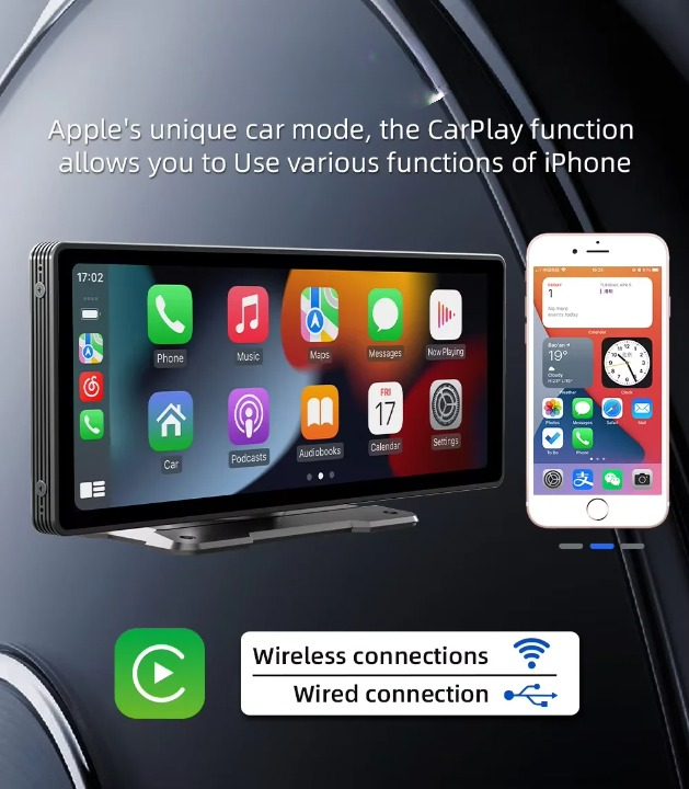 Universal 10.26-Inch (26.06cm) Car Multimedia Player with Wireless CarPlay and Android Auto