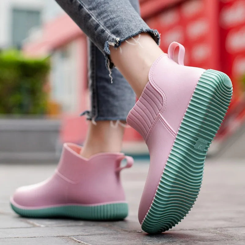 Ladies' waterproof rain ankle boots with knitted shaft & non-slip sole – Liora