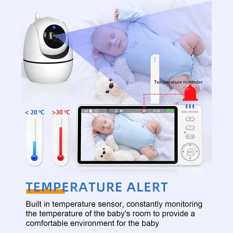 5-Inch HD Video Baby Monitor with Camera, PTZ Zoom and Night Vision