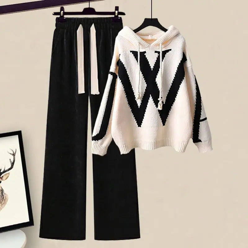 Ladies' Two-Piece Autumn Set with Knitted Sweater and Wide Trousers – Selina