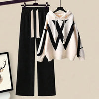 Ladies' Two-Piece Autumn Set with Knitted Sweater and Wide Trousers – Selina