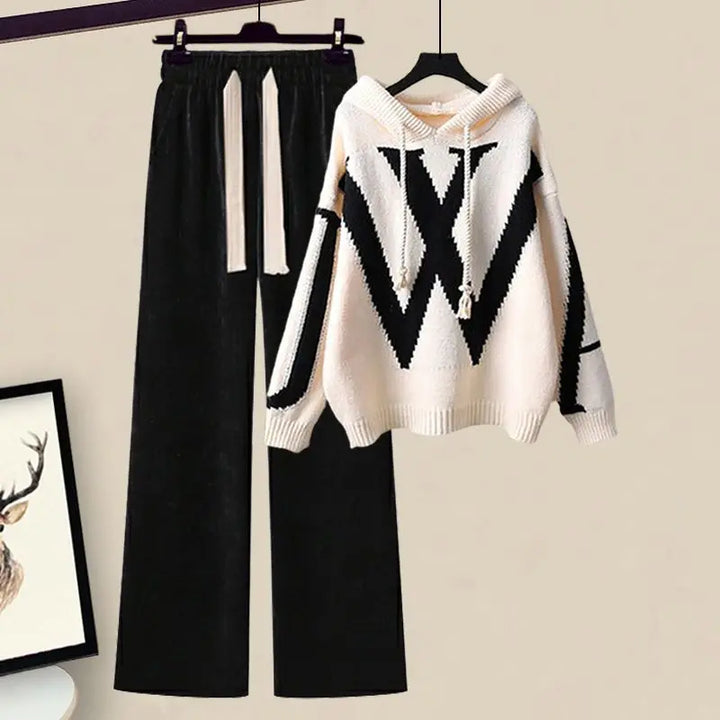 Ladies' Two-Piece Autumn Set with Knitted Sweater and Wide Trousers – Selina