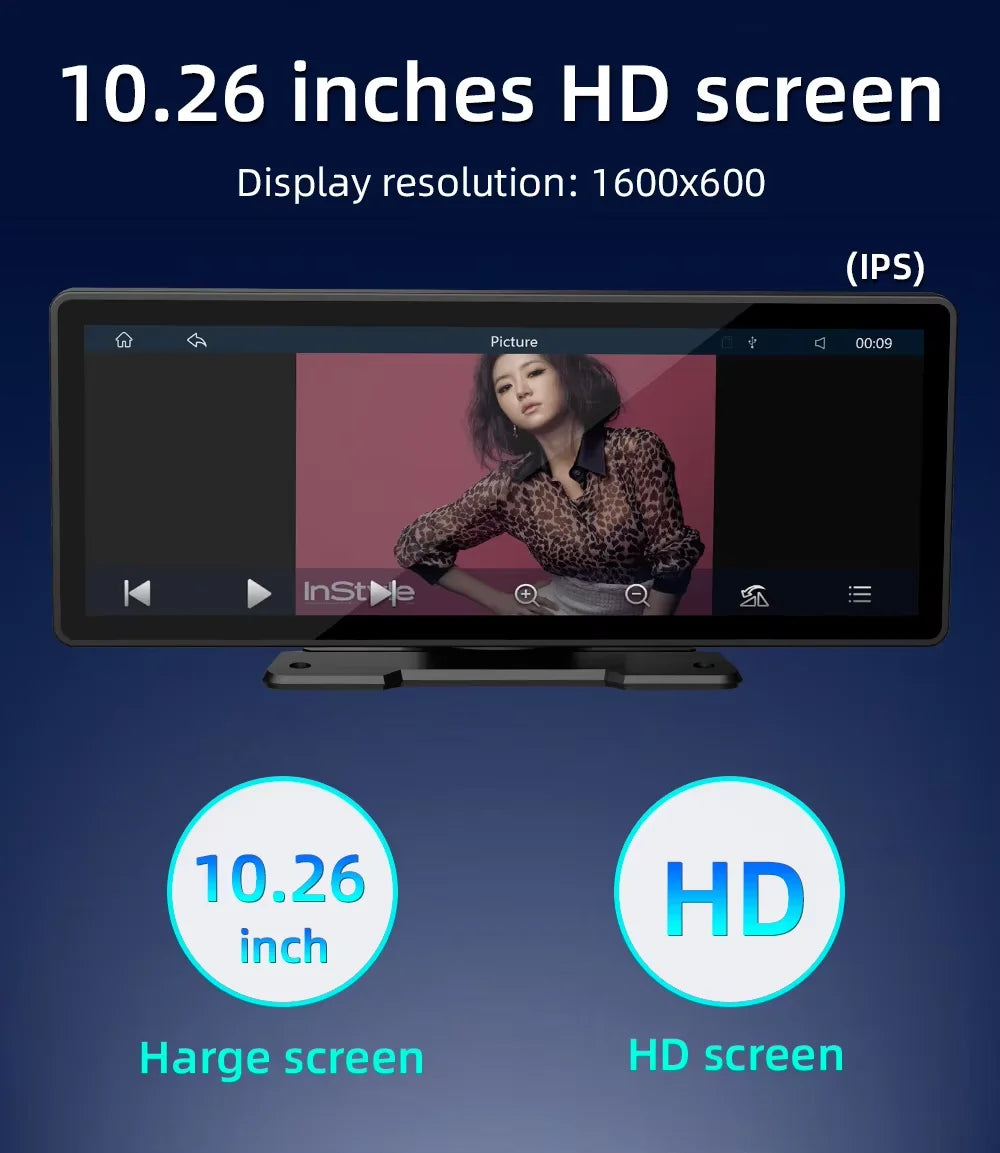 Universal 10.26-Inch (26.06cm) Car Multimedia Player with Wireless CarPlay and Android Auto