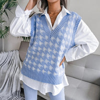 Ladies Checked Knitted Waistcoat Top - Yara