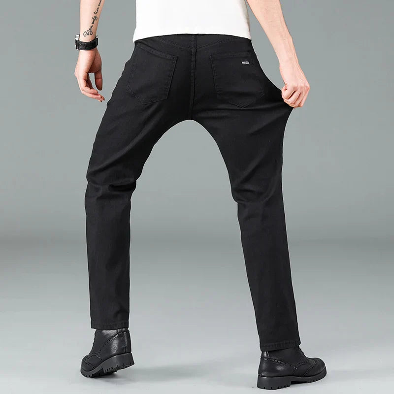 Men's Straight Fit Jeans in Black with Stretch – Milan