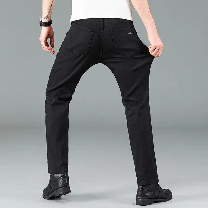 Men's Straight Fit Jeans in Black with Stretch – Milan