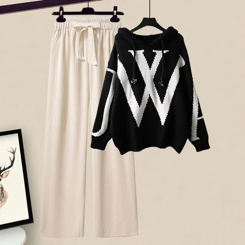 Ladies' Two-Piece Autumn Set with Knitted Sweater and Wide Trousers – Selina