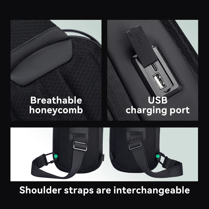 Waterproof Hard-Shell Crossbody Bag with USB Port