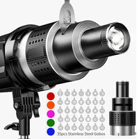 Optical Spotlight Conical Lens Kit with 35 Gobos & Bowens Mount – Lumina