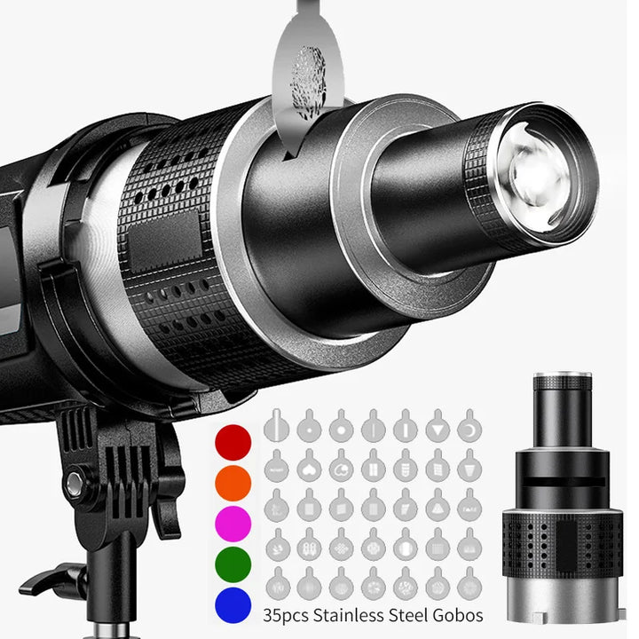 Optical Spotlight Conical Lens Kit with 35 Gobos & Bowens Mount – Lumina
