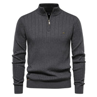 Men's cotton knit sweater with zipper & stand-up collar – Ardel
