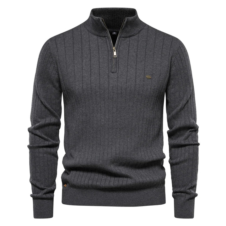 Men's cotton knit sweater with zipper & stand-up collar – Ardel