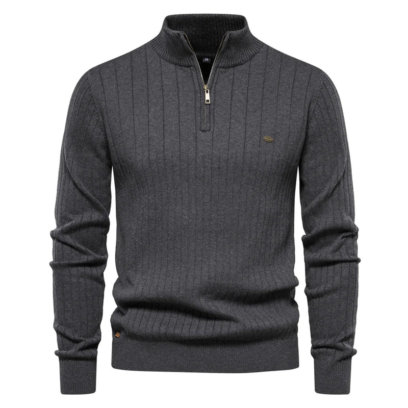 Men's cotton knit sweater with zipper & stand-up collar – Ardel