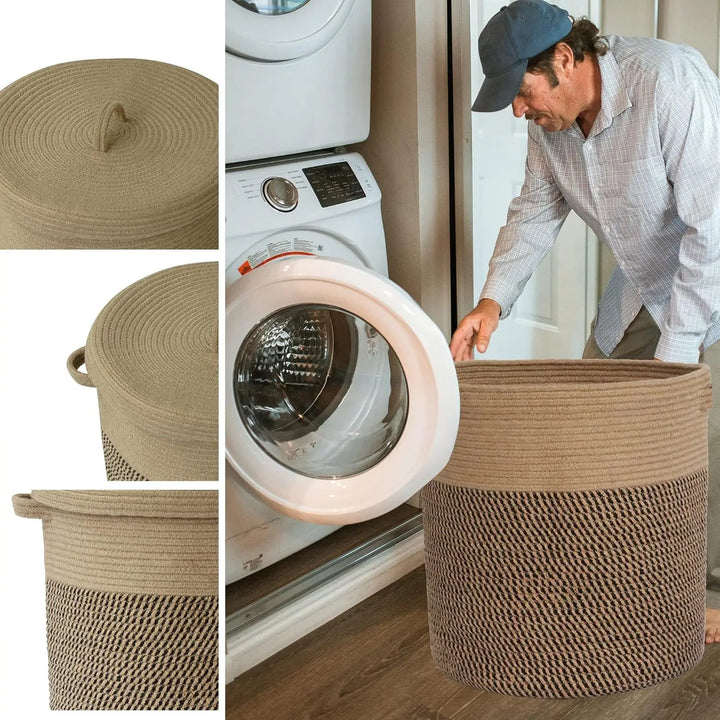 Woven Cotton Laundry & Storage Basket with Lid 60L – Amara