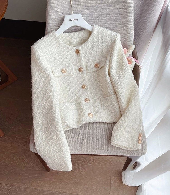 Ladies' tweed jacket with round neck – Celeste