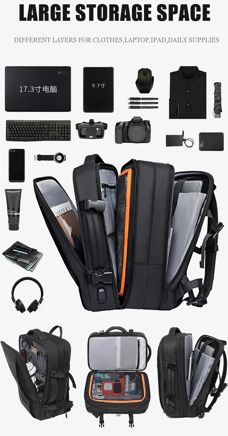 Large-Capacity Waterproof Business & Travel Backpack with USB Charging