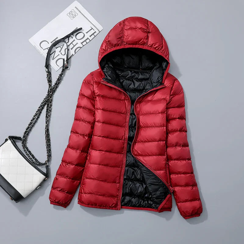 Reversible down jacket with hood – Soraya