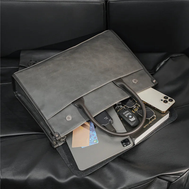 Men’s Retro PU Leather Briefcase with Shoulder Strap