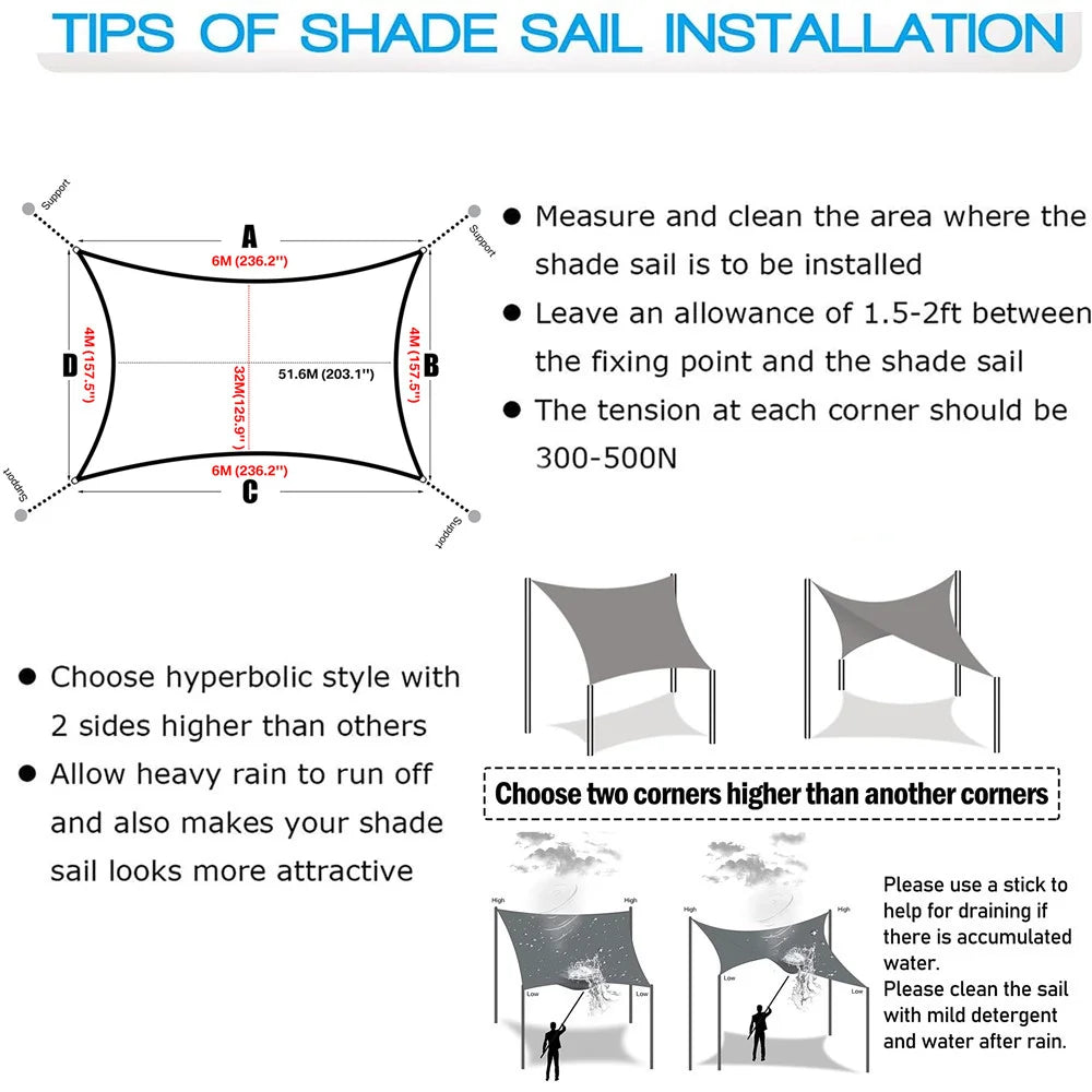 Waterproof Rectangular Sun Shade Sail with UV Protection & Mounting Kits – ShadeGuard
