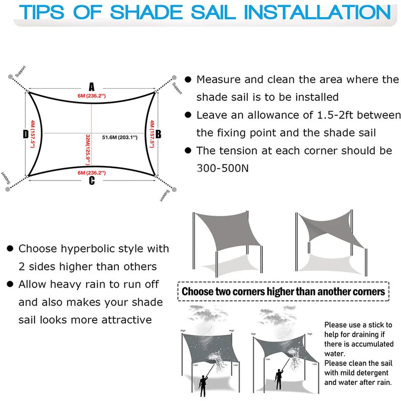 Waterproof Rectangular Sun Shade Sail with UV Protection & Mounting Kits – ShadeGuard