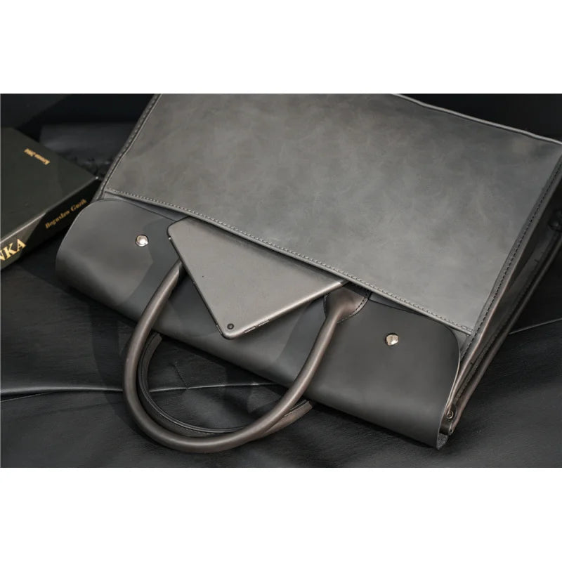Men’s Retro PU Leather Briefcase with Shoulder Strap
