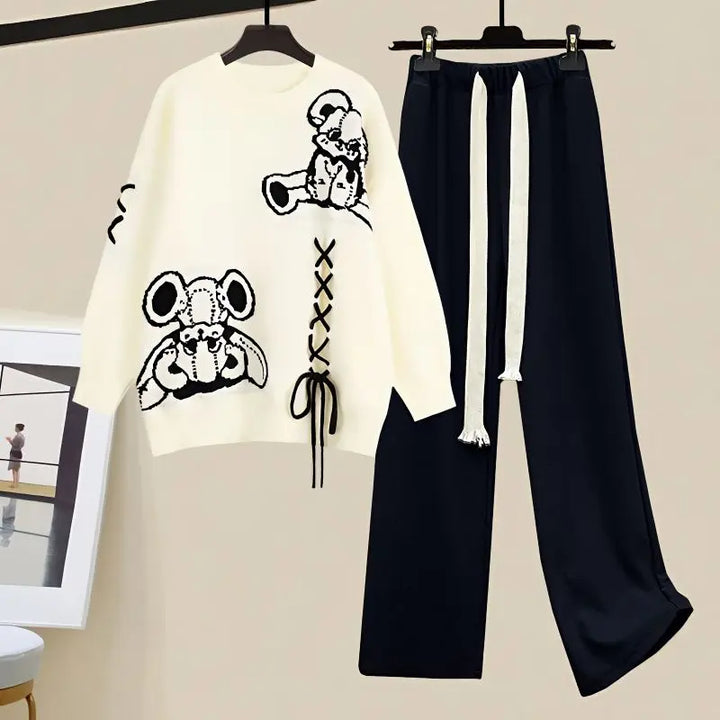 Two-piece women's set with a sweater and wide trousers style – Valeria
