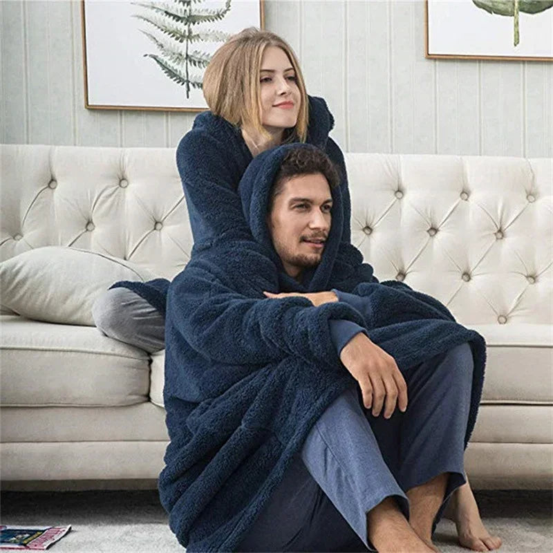 Oversized flannel blanket hoodie for men & women – FleeceHaven