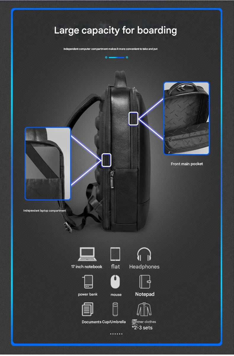 Full-Grain Leather Backpack with 17 Inch Laptop Compartment