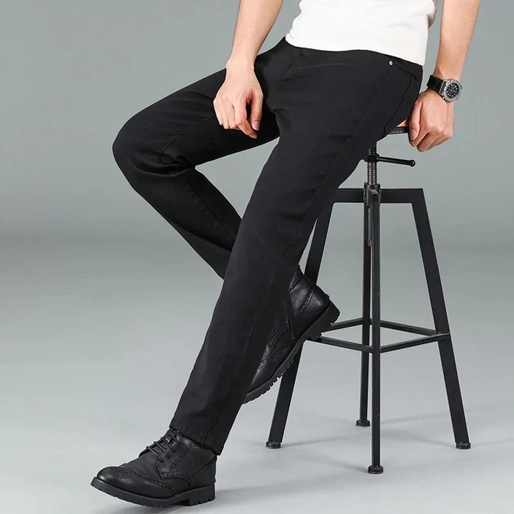 Men's Straight Fit Jeans in Black with Stretch – Milan
