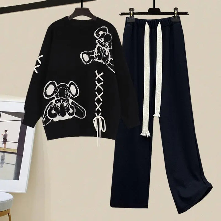 Two-piece women's set with a sweater and wide trousers style – Valeria