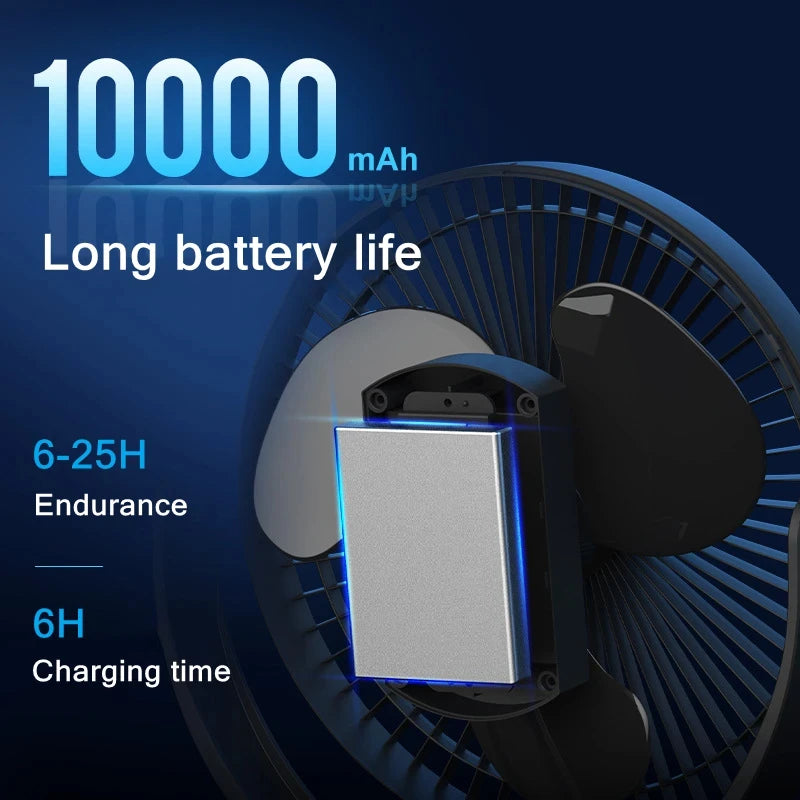 Portable USB Rechargeable Fan with 10000mAh Battery & Clip – Zephyr