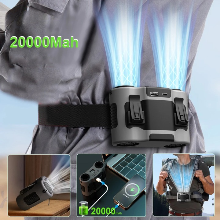 Portable Waist Clip Fan with Dual Air Outlets & 20,000mAh Battery – BreezeMate
