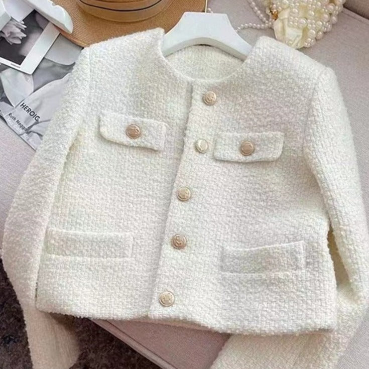 Ladies' tweed jacket with round neck – Celeste