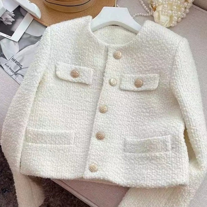 Ladies' tweed jacket with round neck – Celeste