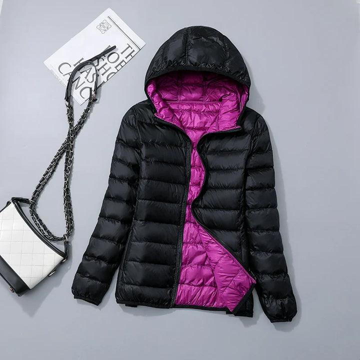 Reversible down jacket with hood – Soraya