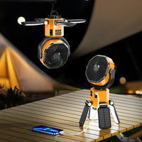 Solar Camping Fan with 6000mAh Battery, LED Light & 4-Speed Cooling – SunBreeze