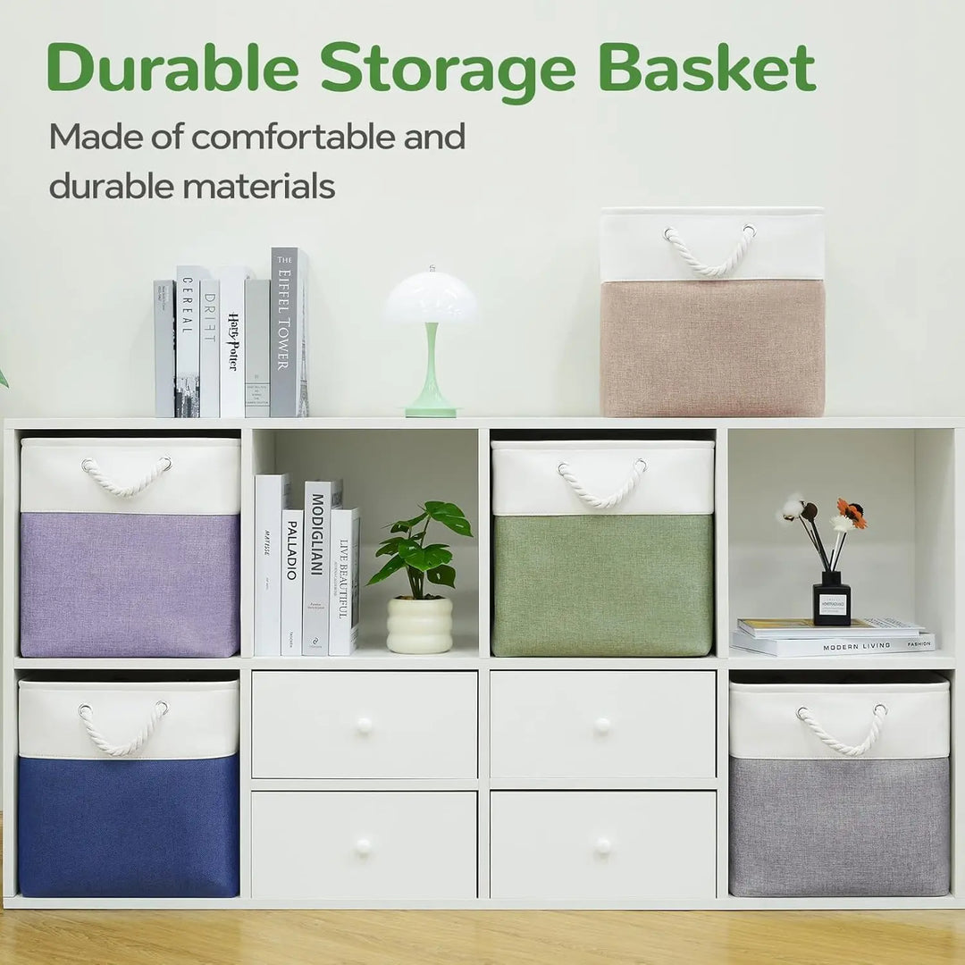 Set of 6 Foldable Fabric Cube Storage Boxes with Rope Handles – Nadir