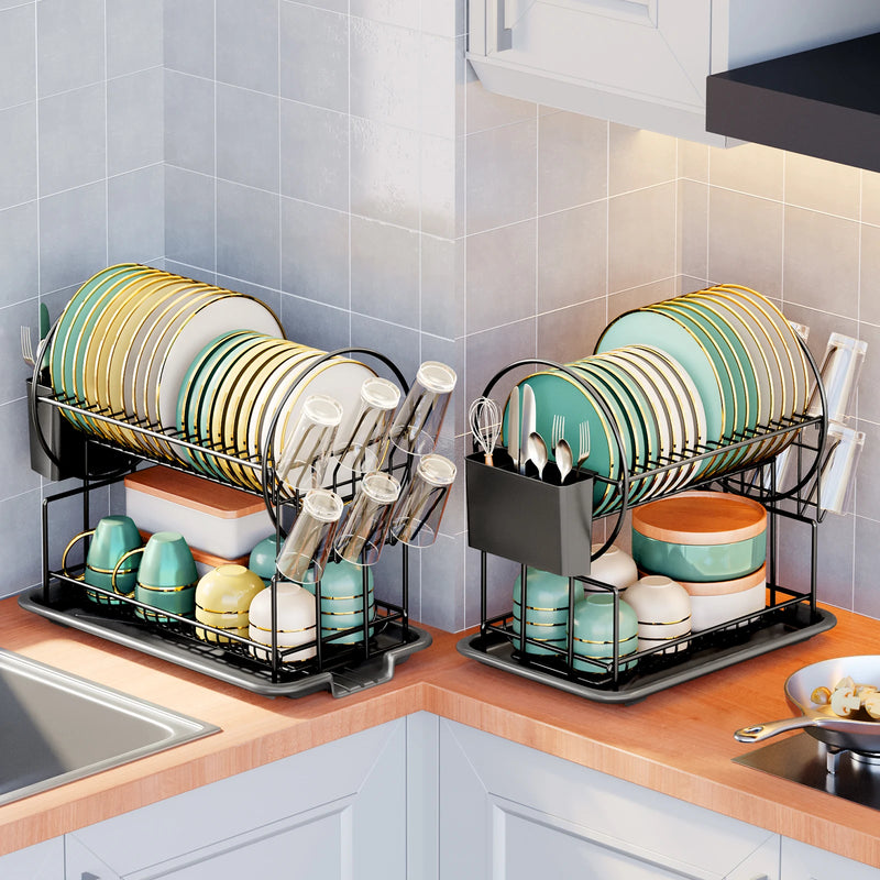 2-Tier Dish Drying Rack with Drainboard & Cutlery Holder – Aria