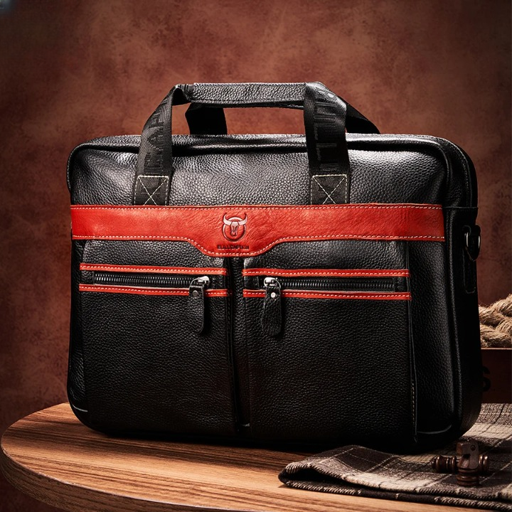 Men’s Genuine Leather Laptop Shoulder Bag 15.6 Inch