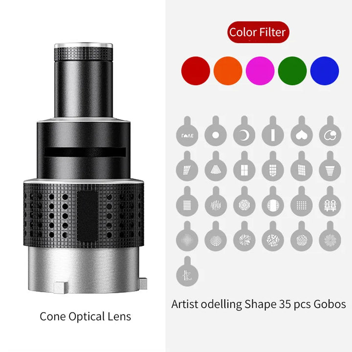 Optical Spotlight Conical Lens Kit with 35 Gobos & Bowens Mount – Lumina