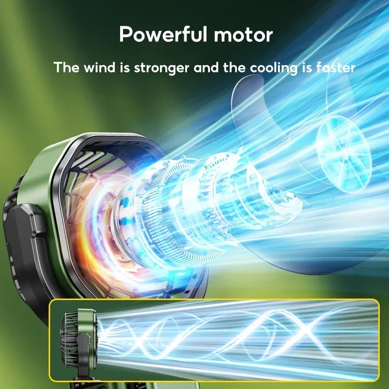 Solar Camping Fan with 6000mAh Battery, LED Light & 4-Speed Cooling – SunBreeze