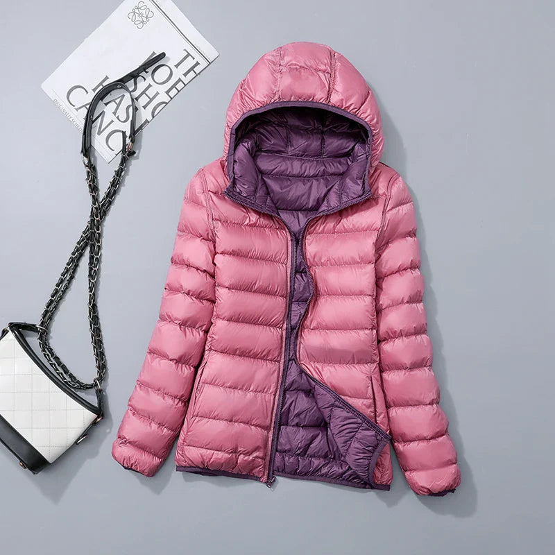Reversible down jacket with hood – Soraya