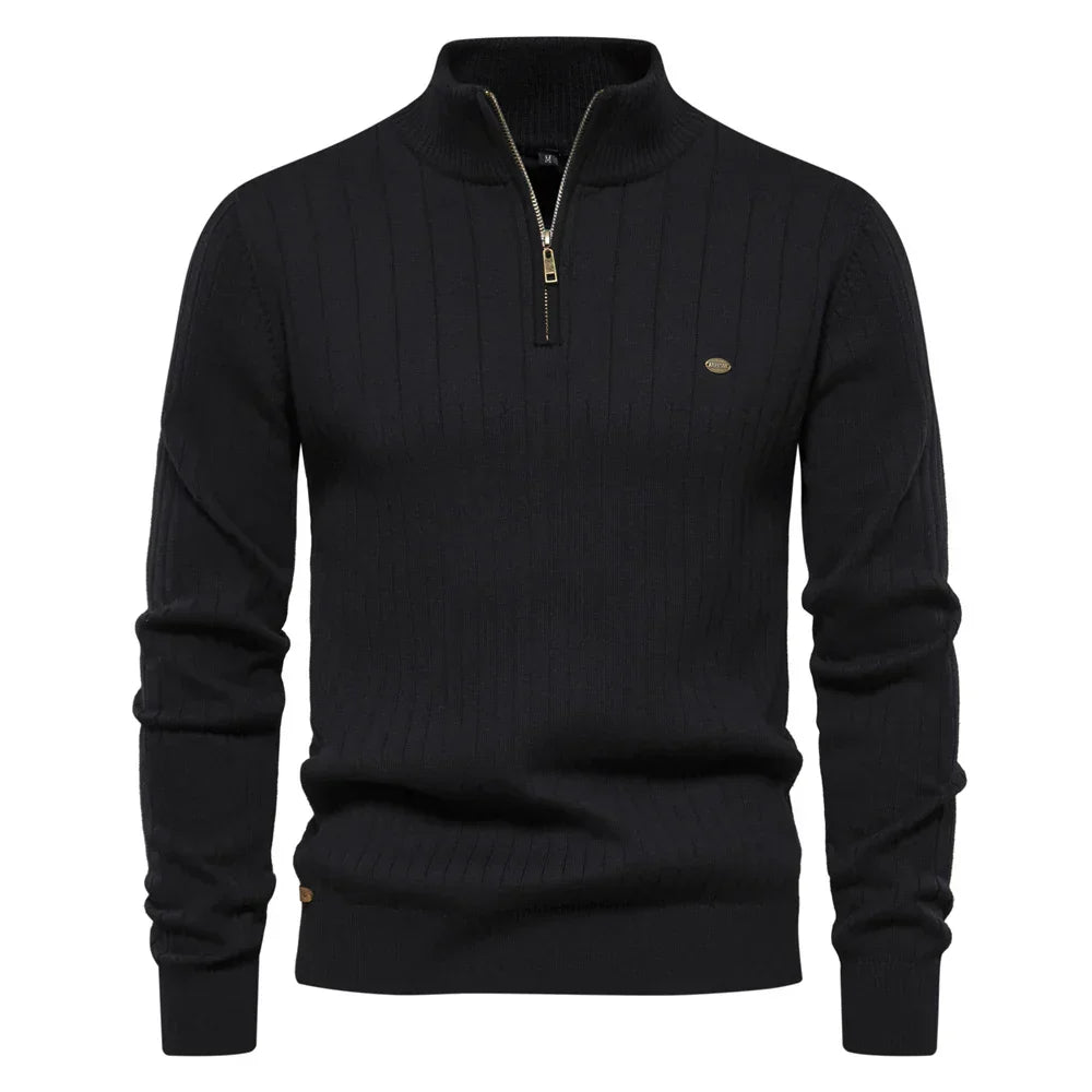 Men's cotton knit sweater with zipper & stand-up collar – Ardel