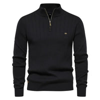Men's cotton knit sweater with zipper & stand-up collar – Ardel