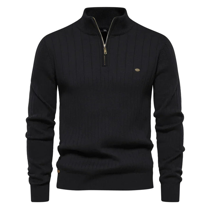 Men's cotton knit sweater with zipper & stand-up collar – Ardel