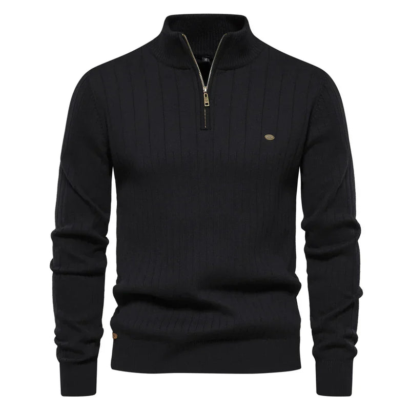 Men's cotton knit sweater with zipper & stand-up collar – Ardel
