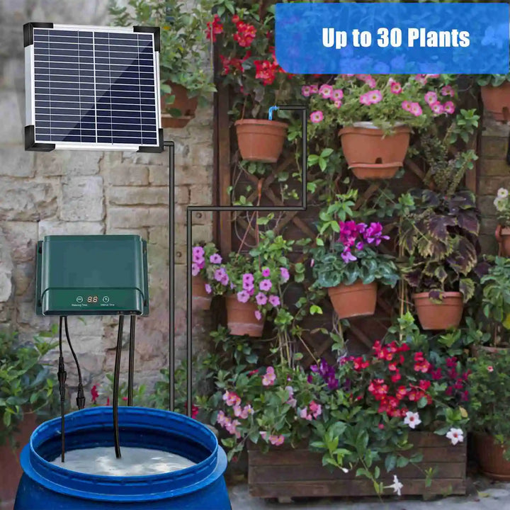 Solar Drip Irrigation System Kit Automatic Watering with 30 Modes & 7 Timers – AquaFlow