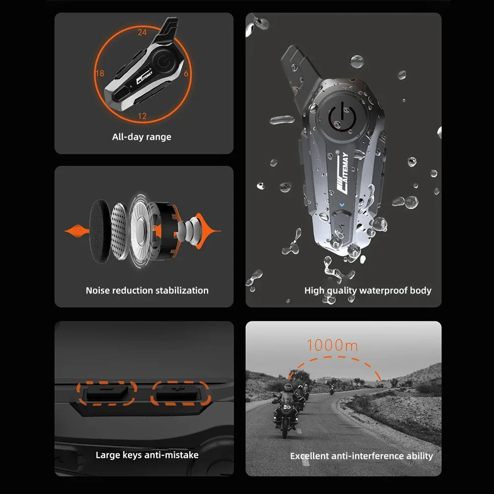 Bluetooth Motorcycle Helmet Intercom Headset with 1000m Range & IPX6 Waterproof – RoadComm