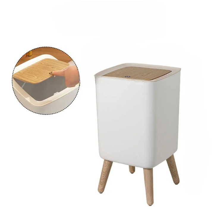 Wooden High Foot Trash Can with Press Cover – EcoBin