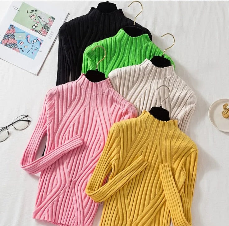 Ladies' knitted jumper with a roll neck and long sleeves – Elodie
